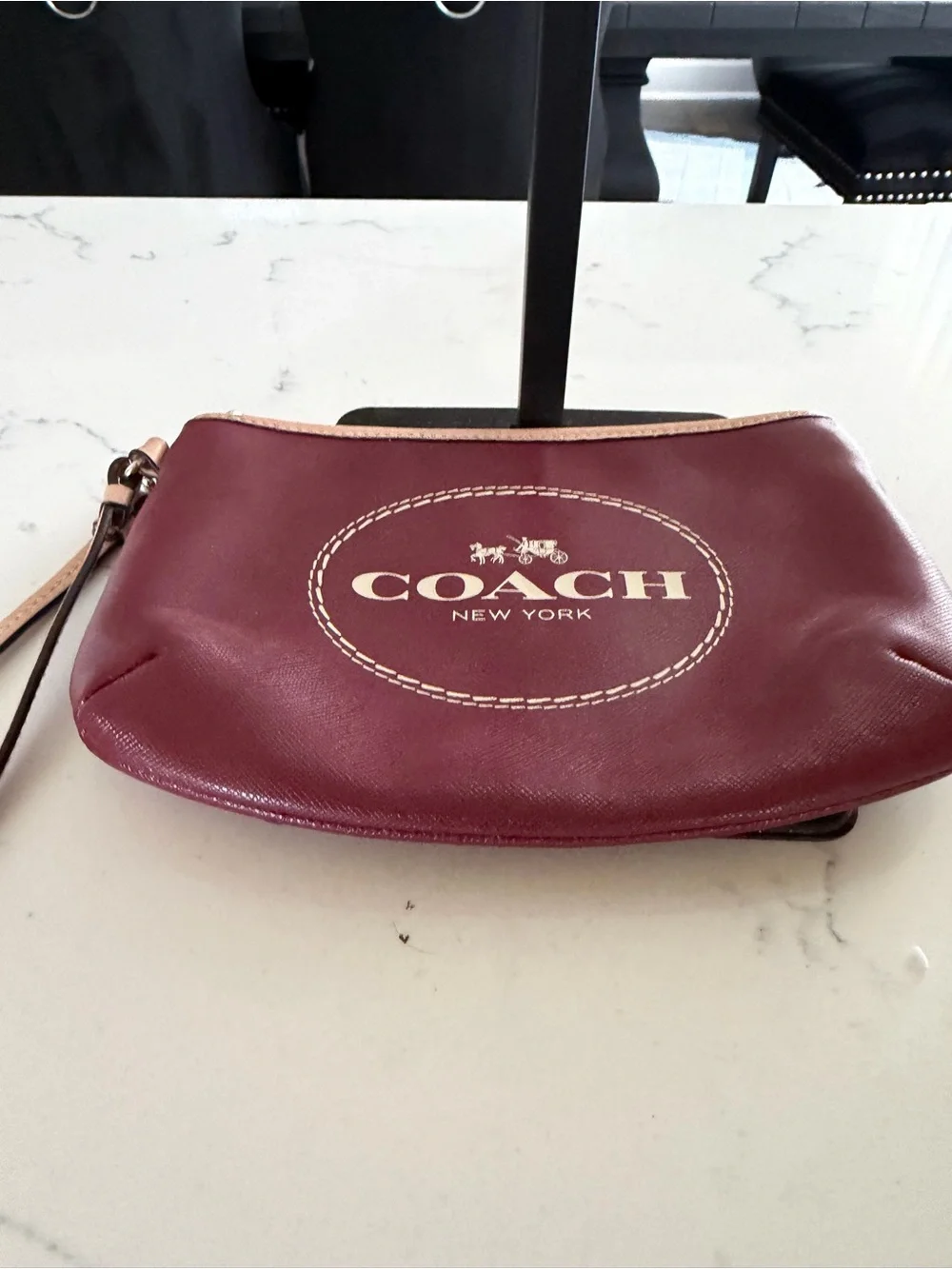 Coach Wristlet in Maroon with Tan Trim